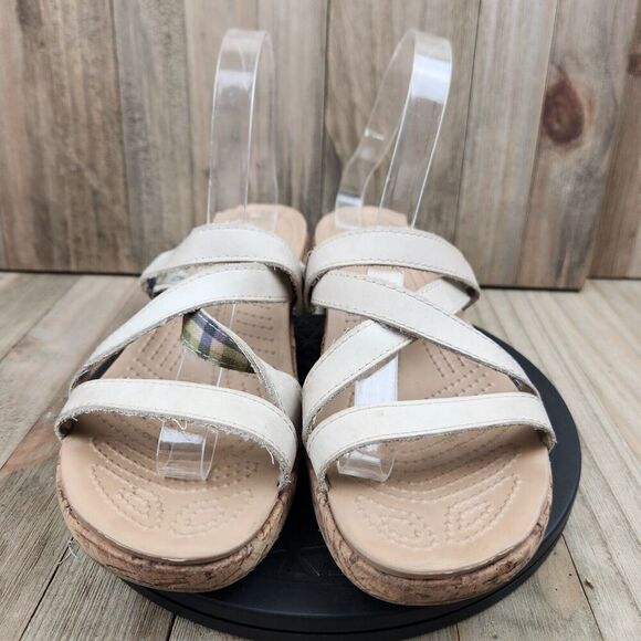 Womens Crocs A-Leigh size 9 Faux Cork Wedge Sandals - Picture 2 of 9